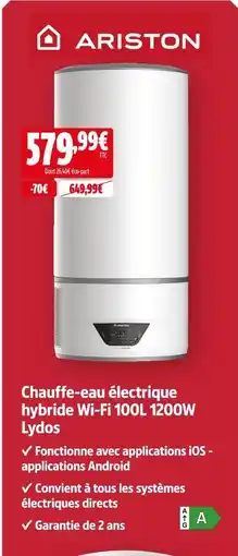Screwfix Ariston chauffe-eau électrique hybride wi-fi 100l 1200w lydos offre