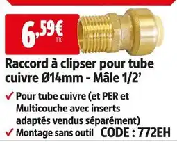 Screwfix Raccord à clipser pour tube cuivre ø14mm - mâle 1/2’ offre