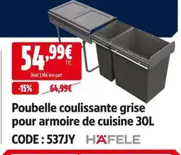 Screwfix Häfele poubelle coulissante grise pour armoire de cuisine 30l offre