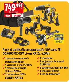 Screwfix Dewalt pack 6 outils électroportatifs 18v sans fil dck607m2-qw li-ion xr 2x 4,0ah offre