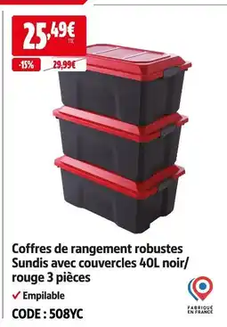 Screwfix Sundis coffres de rangement robustes avec couvercles 40l noir/rouge offre