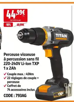 Screwfix Titan perceuse visseuse à percussion sans fil 220-240v li-ion txp 1 x 2ah offre