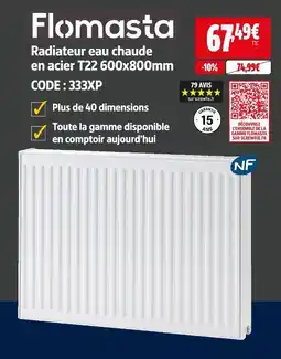 Screwfix Flomasta radiateur eau chaude en acier t22 600x800mm offre