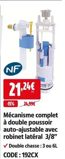 Screwfix Nf mécanisme complet à double poussoir auto-ajustable avec robinet latéral 3/8” offre