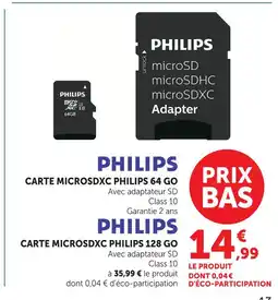 Hyper U Philips carte microsdxc 64 go offre