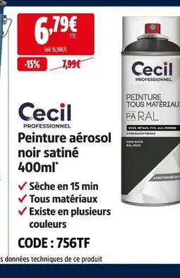 Screwfix Cecil proffesionnel peinture aérosol noir satiné 400 ml offre