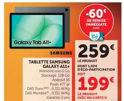 Hyper U Samsung tablette galaxy a11+ offre