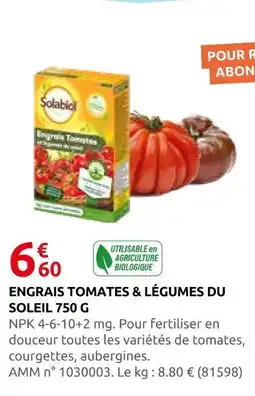 Rural Master Solabiol engrais tomates & légumes du soleil offre