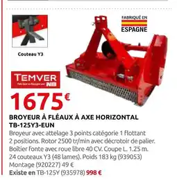 Rural Master Temver broyeur à fléaux à axe horizontal tb-125y3-eun offre