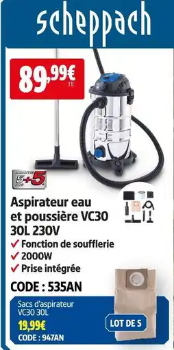 Screwfix Scheppach aspirateur eau et poussière vc30 30l 230v offre