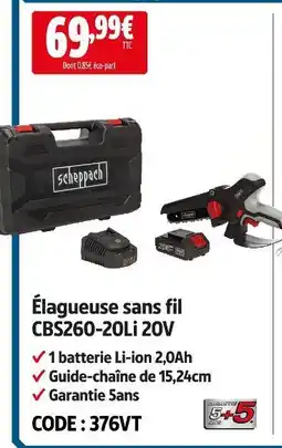 Screwfix Scheppach élagueuse sans fil cbs260-20li 20v offre