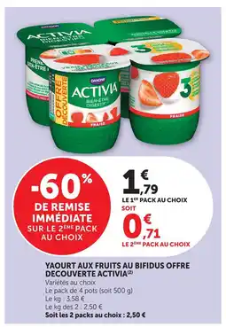 Super U Activia yaourt aux fruits au bifidus offre decouverte offre