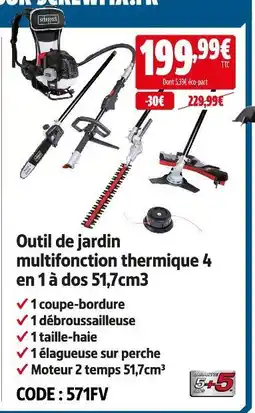 Screwfix Outil de jardin multifonction thermique 4 en 1 à dos 51,7cm3 offre