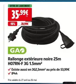 Screwfix Gao rallonge extérieure noire 25m h07rn-f 3g 1.5mm² offre