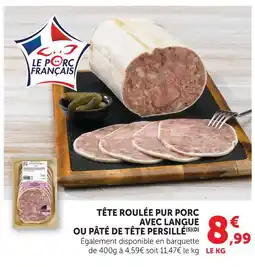Super U Tête roulée pur porc avec langue ou pâté de tête persillé offre