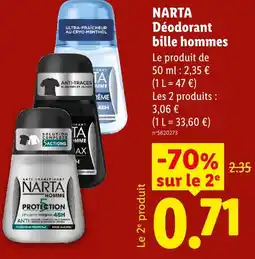 Lidl Narta déodorant bille hommes offre