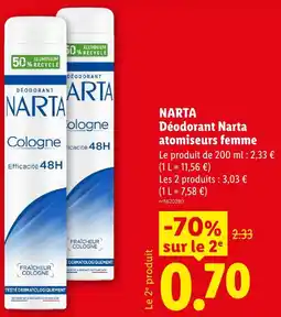 Lidl Narta déodorant atomiseurs femme offre