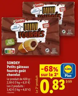 Lidl Sondey petits gâteaux fourrés goût chocolat offre