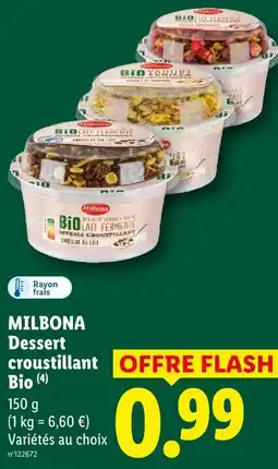 Lidl Milbona dessert croustillant bio chocolat au lait offre