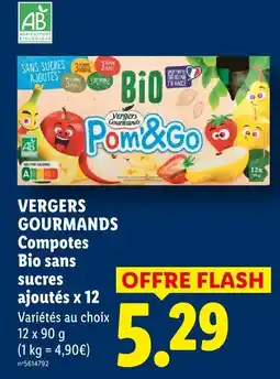 Lidl Vergers gourmands compotes bio sans sucres ajoutés offre