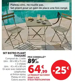 Super U Thouaré set bistro pliant offre