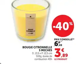 Super U Atmosphera bougie citronnelle 3 mèches offre