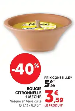 Super U Bougie citronnelle 1 mèche offre