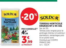 Super U Soldor terreau horticole engrais nf u 44-551 offre