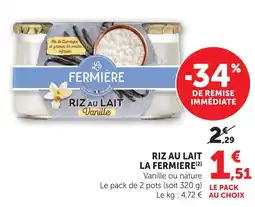 U Express La fermière riz au lait vanille ou nature offre