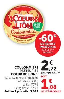 U Express Coeur de lion coulommiers pasteurisé offre