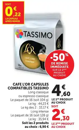 U Express Tassimo cafe l'or capsules compatibles offre