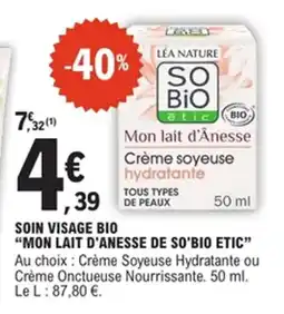 E.Leclerc So Bio Etic Soin visage bio mon lait d'anesse offre