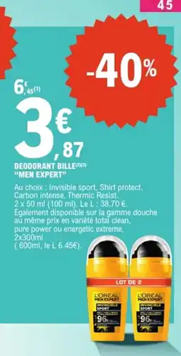 E.Leclerc Men Expert Deodorant bille offre