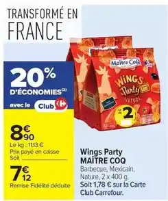 Carrefour Drive Maître coq - wings party offre