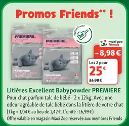 Maxi Zoo PREMIERE Litières Excellent Babypowder offre