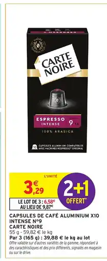 Intermarché Contact CARTE NOIRE Capsules de café aluminium x10 intense n°9 offre