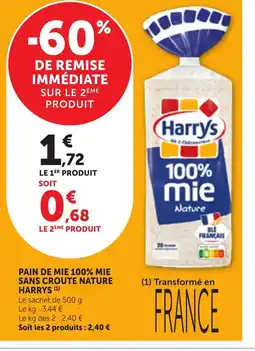 Maximarché HARRYS Pain de mie 100% mie sans croute nature offre