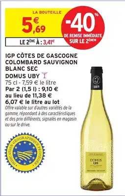 Intermarché Contact DOMUS UBY Igp côtes de gascogne colombard sauvignon blanc sec offre