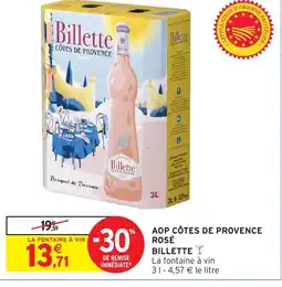 Intermarché Contact BILLETTE Aop côtes de provence rosé offre