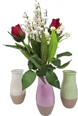 Auchan Sans marque 7 brins de muguet + 2 roses vase verre offre