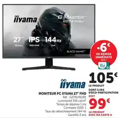 Hyper U U - moniteur pc 27 fhd d'éco-participation offre