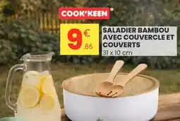 Stokomani Saladier bambou avec couvercle et couverts offre