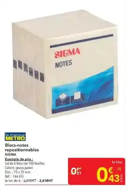 METRO Metro - blacs notes repositionnables offre