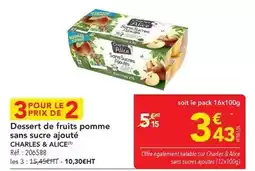 METRO Charles & alice - dessert de fruits pomme sans sucre ajouté offre