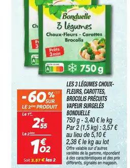 Netto BONDUELLE Les 3 légumes choux- fleurs, carottes, brocolis précuits vapeur surgelés offre