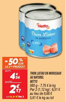 Netto NETTO Thon listao en morceaux au naturel offre