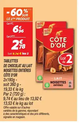 Netto CÔTE D'OR Tablettes de chocolat au lait noisettes entières offre