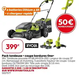 Weldom Ryobi Pack tondeuse + coupe bordures One+ offre