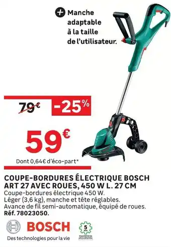 Bosch Coupe-bordures électrique art 27 avec roues, 450 w