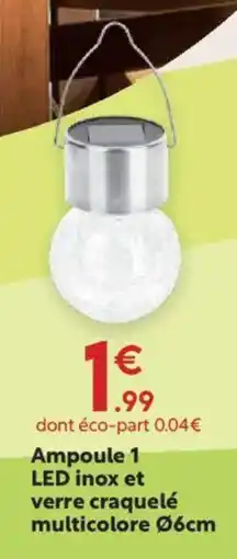Maxi Bazar Ampoule 1 LED inox et verre craquelé multicolore offre